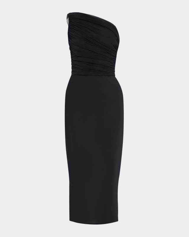 Isenette Ruched One-Shoulder Bodycon Midi Dress